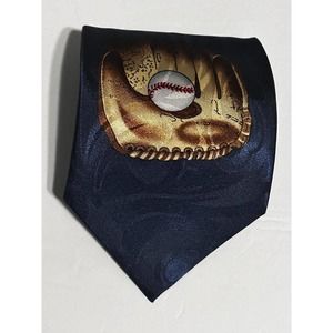 Fratello Blue Vintage  Baseball Bat Glove Design 100% Silk Tie